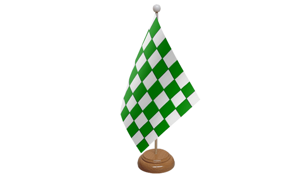 Green and White Check Small Flag with Wooden Stand